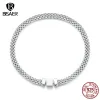 Bangles BISAER 100% 925 Sterling Silver Classic Square Buckle Bracelet Retro Braided Chain Link for Women Platinum Plated Fine Jewelry