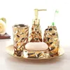 Badtillbehör Set Creative Golden Ceramic badrum Tandborstehållare Soap Dispenser Box Decoration Accessories Storage Tray