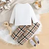 Childrens clothing set 6-36 months cartoon bear long sleeved T-shirt and striped pants set 240225