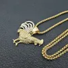 Hip Hop Strasssteine gepflastert Goldfarbe Edelstahl Huhn Hahn Hahn Anhänger Halskette für Männer Jewelry248i