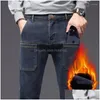 Men'S Jeans Mens Autumn Winter Men Fleece Thick Straight Solid Streetwear Fashion Loose Versatile Mtiple Pockets Chic Casual Pants D Dhuhr