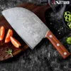Mutfak Bıçakları Dövme Sırp Şef Bıçağı Tam Tang Yüksek Karbonlu Çelik Mutfak Şef Bıçağı Ultra Keskin Kasap Yalnızca Şam Lazer Patter Q240226