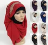 180x75 cm Sciarpa da donna in chiffon di alta qualità Pianura Scialle lungo musulmano strass Foulard Hijab Lady Hood Avvolge Stola5721641