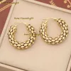Stud Stud Stud Designer Stainless Steel Gold Color Geometric Mesh Pattern Hoop Luxury Earrings For Women New Trend Girls Exaggerated Party Jewelry Gifts 2024