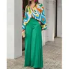 Women's New 2023 Printed Casual Set, Loose Oversized Lapel Shirt, High Waisted Wide Leg Pants, Two-piece Set