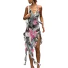 Party Dresses Women Halter Neck Dress Tie-Dye Print Summer Oregelbundet Ruffled Backless för Cocktail Beach Club Streetwear