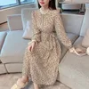 Casual Dresses 2024 Vintage Print Long Sleeve Midi Autumn Winter Plus Size Chiffon Dress Elegant Women Bodycon Party Vestidos