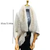 Blends New Knitted Shawl Coat Sweater Outwear Knitted Sardigan Wrap Shawl Tassel Sheongsam Shawl Faux Fur Collar Large Luxury Women