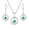 Necklace Earrings Set For Women Retro Hollow Micro-inlaid Green Zircon Rose Gold Color Bride Jewellry S525