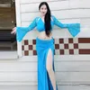 Stage Wear 2024 Belly Dance Clothing Set Design Women's Three Piece Sexy Yarn Long Sleeve High Split Dress Dancer