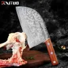 Coltelli da cucina Forgiatura Coltello da chef serbo Coltello da cucina in acciaio rivestito ad alto tenore di carbonio con linguetta piena Mannaia da macellaio ultra affilata Picchiettio laser Damasco Q240226