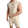 Herrspårar Mens Sports Casual Vest Shorts Suit 2024 Generless Simple Basic Beach Vacation Versatile Solid Color Two-Piece Set Unisex