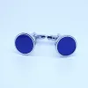 Boutons de manchette classique rond accessoire d'affaires pour hommes bouton bijoux boutons de manchette en résine bleue de luxe de haute qualité chemise française ensemble de boutons de manchette