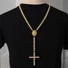 2017 New Fashion Hip Hop Gold Plated Full Cz Iced Out Jesus Face Cross Pieces 79cm Long Rosary Necklace for Men and Women Jewelry2009