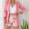 Uppsättningar 2023 Spring Summer Women's Two Piece Elegant Solid Blazer Coat and Floral Print Shorts Ladies Matching Blazer Shorts Casual Sets