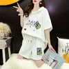 Womens Casual Cotton Suit 2024 Sommar Stor huva Shortsleeved Tops och Shorts Two Piece Set Hushåll Plus Size Clothing 240220