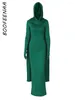 Casual Jurken BOOFEENAA Handschoenen Met Capuchon Lange Mouwen Split Maxi-jurk Zwart Wit Groen Winter Mode Elegante Avond Vrouw C70-ED54