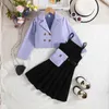 Girls skill set 2024 Korean version fashionable little perfume clothing childrens solid jacket+skill+three piece package 240225