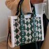 Сумка для женщин, известная дизайнерская сумка-тоут, практичная сумка через плечо, большая вместимость, повседневный квадратный холщовый кошелек, роскошный бренд с заусенцами и ромбовидной сеткой