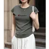 챔피언 레인보우 흰색 기질 소매 티셔츠 여자 여름 새로운 고급 짧은 슬리브 슬림 한 캐주얼 둥근 목 상단