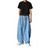 Мужские джинсы со средней посадкой и эластичным поясом, мужские карманы, широкие джинсовые брюки в стиле хип-хоп, уличная одежда