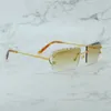 Lunettes de soleil coupe diamant Y2K Wire C Designer Carter Lunettes de luxe pour hommes Décoration sans monture Lunettes de soleil vintage Lunettes de soleil de conduite en plein air 828 Cadre doré