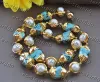 Necklaces Z11358 17.5" 23mm Baroque Blue Turquoise White Pearl Yellow Gold Plate Necklace