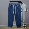 Plus Size Men's Elasto Croped Jeans Loose Harlan Straight Pants Wide Leg Fat Big Daddy Pants 29-48