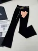 24SS MIUI 벨트 로고가있는 여성의 높은 허리 바지 인쇄 검은 색 긴 바지