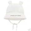 Berretti Cappelli Cappello da sole per orecchie da bambino Cappello in cotone traspirante Cappello Panama Secchio estivo Tinta unita 3-12M Prevenire con corda per cravatta Consegna a goccia Bambini M Dh4O9