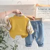 2024 nuovi ragazzi coreani che coprono l'insieme autunno bambini cotone moda pantaloni camicia + canotta 3 pezzi abbigliamento per bambini abbigliamento uomo set 1-5 anni 240225