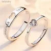 Solitaire Ring 2Pcs/sets Zircon Heart Matching Couple Rings Set Forever Endless Love Wedding Ring For Women Men Charm Valentine's Day Jewelry 240226