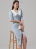 Werkjurken Koreaanse 2-delige outfits Elegant kantoor Dames Schattig Temperament Halve mouw Crop Tops Shirt Blouse Hoge taille Rok Dating Slim