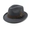 2024 New Women 's Men's Small Top Hat Fedora Felt Hats 여성 Fedoras 남녀 깃털 모자 Trilby
