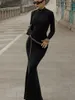 Sıradan Elbiseler 2024 Kadın Giysileri Sırtsız Bandaj Uzun Maxi Elbise Sokak Giyim Moda Zarif Bayanlar İnce Fit Partisi Akşam Siyah Beyaz