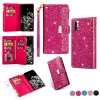 Luxury Flip Glitter Wallet Bag Case för Huawei P30 P40 P20 Mate50 Pro Lite Y7 Y6 P Smartkorthållare Magnetisk handväska blixtlåsfackfodral