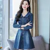 Casual Kleider Frühling Herbst Frauen Hemd Denim Kleid Revers Langarm Cowboy Kurze Femme Vintage Einreiher Koreanische