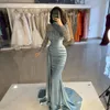 Vintage Elegant Women's Evening Party Dress Long Sleeved High Necked Mermaid Muslim Princess Prom Formal Gowns Arab Dubai Robe De Soiree