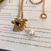 Collana vintage con perle di diamanti placcati in oro Collana regalo da donna di nuova progettazione Collana di rame con gioielli con ciondolo d'amore di alta qualità progettata per ragazze Boutique a catena lunga