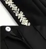 Luksusowy biurowy garnitur ramion ramion długoterminowy Linia jednocześnie pojedyncza guzika Blazer Solid Flear Pants Women 2pcs