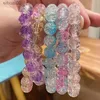 Beaded Womens Cracked Quartz Crystal Beaded Round Glass Beads Stretch Bracelet Bangle Bracelets Women Girl Charm Wrap Jewelry YQ240226