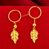 Earrings HOYON Women's Pure 24K Gold Plated Earring Goregous Gold Leaf Drop Earring Studs for Wedding Engagement Jewelry Party Gifts