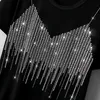 Sommar ny kortärmad t-shirt kvinnor personligt hängsmönster het diamant lös högkvalitativ rund hals kvinnors topp 240226