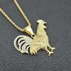 Hip Hop Strasssteine gepflastert Goldfarbe Edelstahl Huhn Hahn Hahn Anhänger Halskette für Männer Jewelry248i