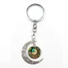 Keychains Vintage Steampunk Garden Clock Pendant Keychain Butterfly Glass Crystal Keyring Car Key Charm Bag Chain Gift