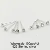 Charm Großhandel 925 Sterling Silber 2,5 mm runder klarer Kristall Nasenstecker Knochen Mode Piercing Schmuck 100 Stück/Los
