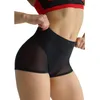 Shorts femininos mulheres cintura alta cor sólida elástico cintura transparente malha retalhos elástico calças esportivas para yoga ginásio dança treino
