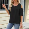 Kvinnors T-skjortor Fashion Casual Solid Color Off Shoulder Round Neck Lace SPICING 3/4 SLEEVE Korean Recensioner Många tyg Lossa T-shirt