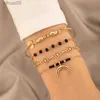 Beaded Vintage Heart Beaded Crystal Bracelet Set for Women Charms Shell Snake Animal Moon Alloy Metal Bangle Party Jewelry YQ240226