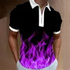 Polos pour hommes Mâle Zipper Polos Vacances 3D Flamme Imprimé Quotidien T-shirt À Manches Courtes Bouton De Revers Homme Casual Top Vêtements